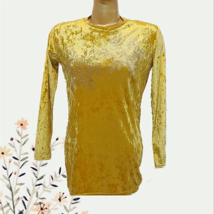 بلوز زنانه مخمل طرح نگین دانه آستین بلند